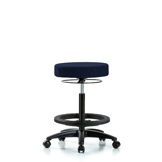 Blue Ridge Ergonomics FHBSO-RG-BF-RC-F45 Rutledge Fabric Stool without Back - High Bench Height with Black Foot Ring & Casters in Navy Fabric