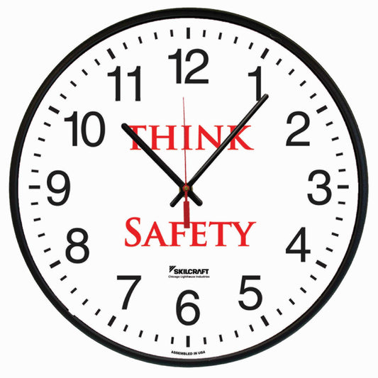 AbilityOne 6645016986558 Clock Wall Quartz "Think Safety" 12-3/4" Diameter Black Frame