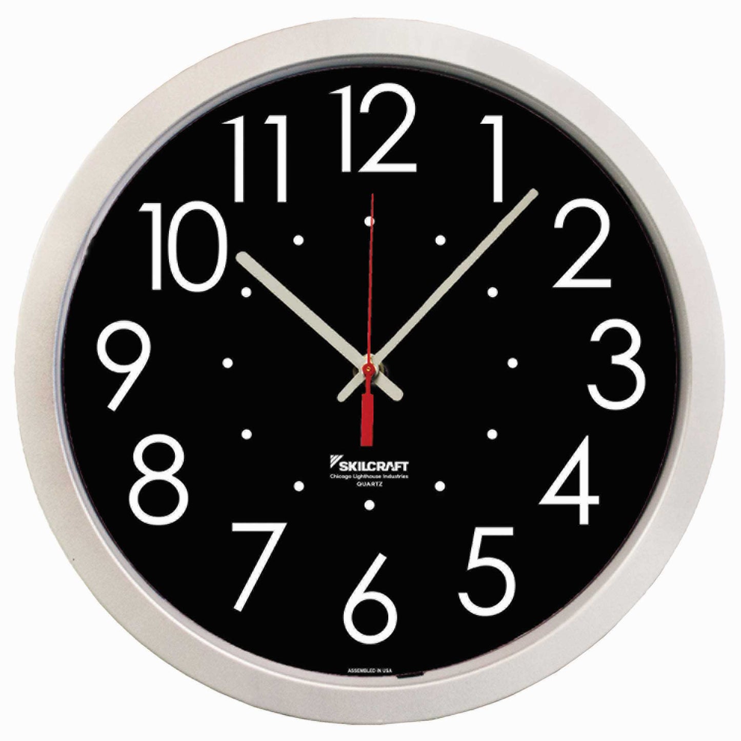 AbilityOne 6645016986560 Clock Wall Quartz High Contrast Black Dial 14-1/2" Diameter Silver Frame