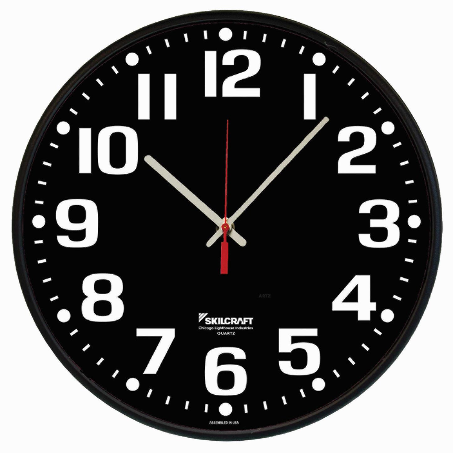 AbilityOne 6645016986561 Clock Wall Quartz High Contrast Black Dial 12-3/4" Diameter Black Frame