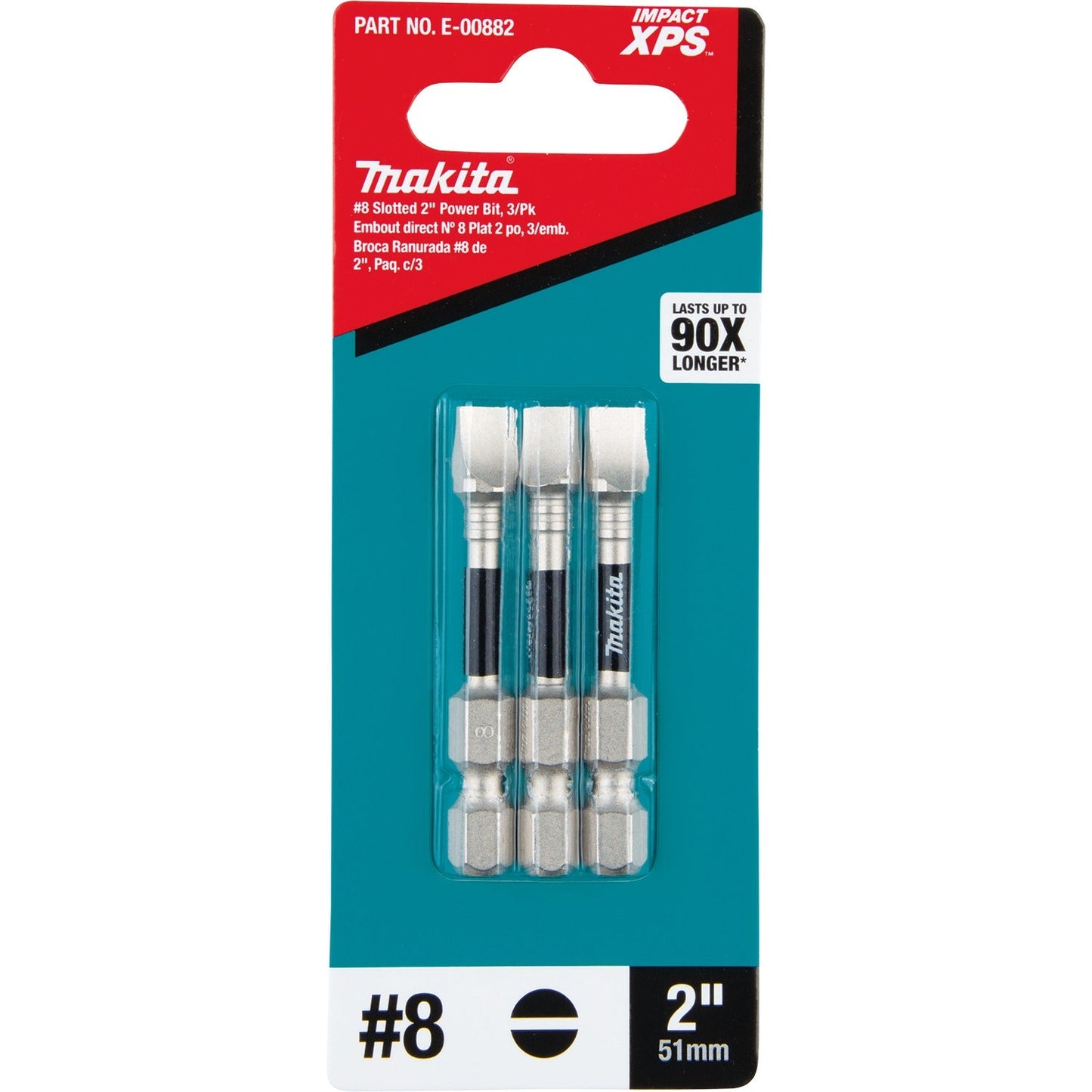 Makita E-00882 Impact XPS® #8 Slotted 2" Power Bit, 3/pk