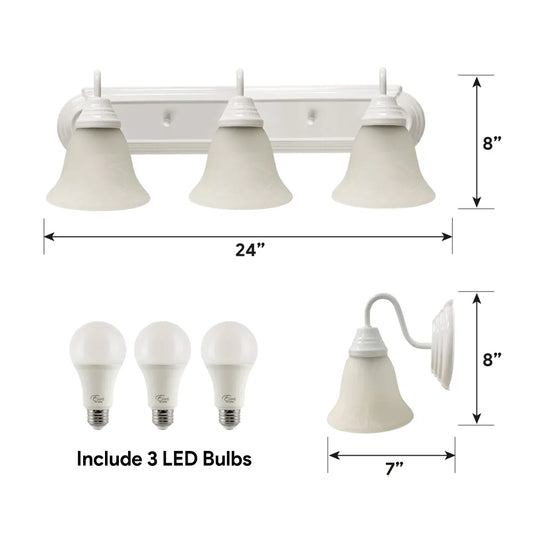 Euri Lighting EIN-VL48WH-1020cec Residential LED CA Compliant 27-Watt 2ft. Vanity Light Dimmable in 2700K, White Housing with Acid Etched Glass Bells