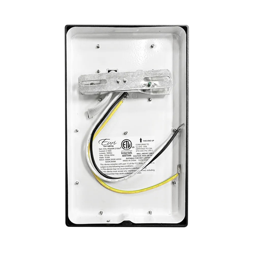 Euri Lighting EOL-WL02BK-2100e Commercial LED 15.8 Watt Mini Wall Pack 5 Color Selectable Wet Rated Non-Dimmable Photocell Sensor