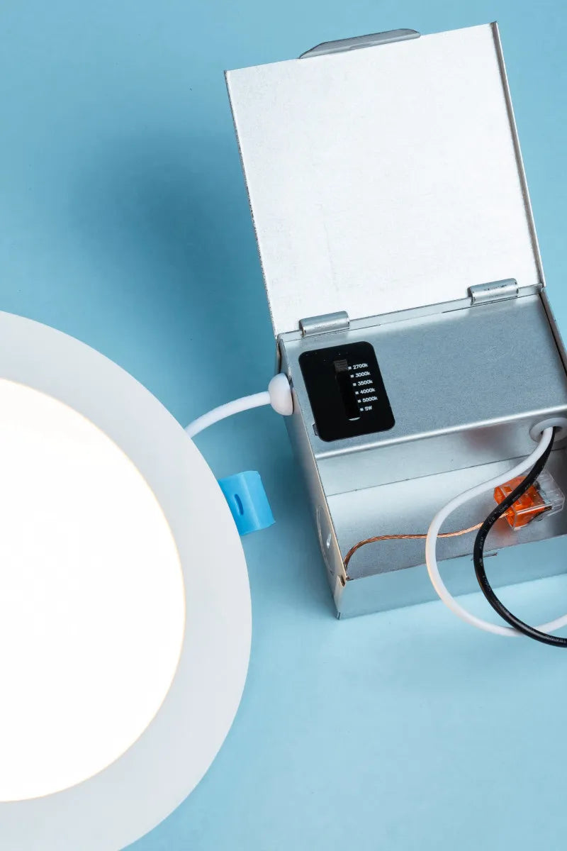 Euri Lighting DLC4S-10W205se Commercial LED CA Compliant 60-Watt Equivalent 4” Slim Recessed Downlight with Junction Box 5 Color Selectable Dimmable