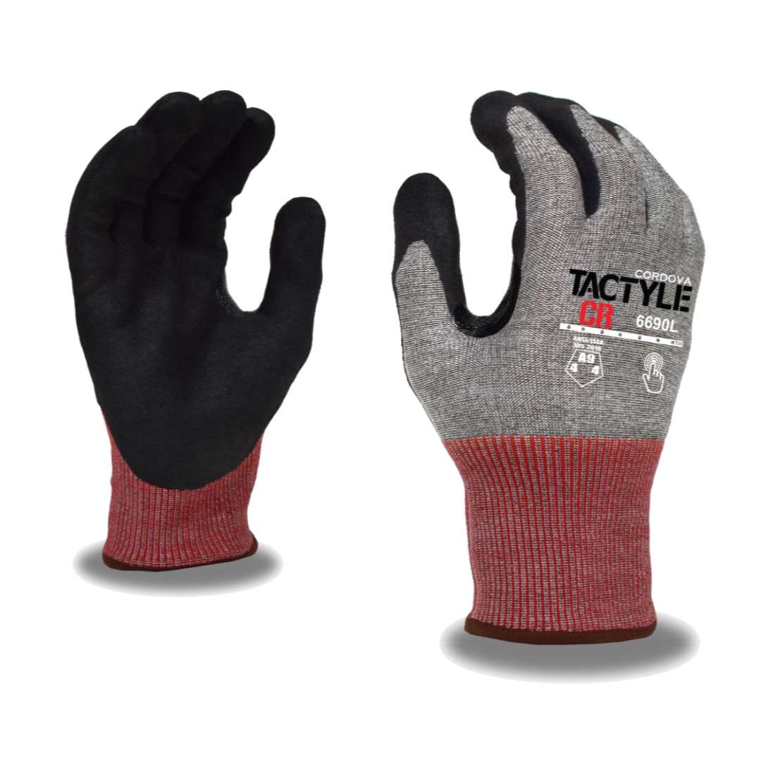 Cordova Safety 6690XL TACTYLE™ CR: 18-GAUGE HPPE/TUNGSTEN STEEL SHELL, TUF-COR™ NITRILE COATING, ANSI/ISEA 105-2016 CUT LEVEL A9