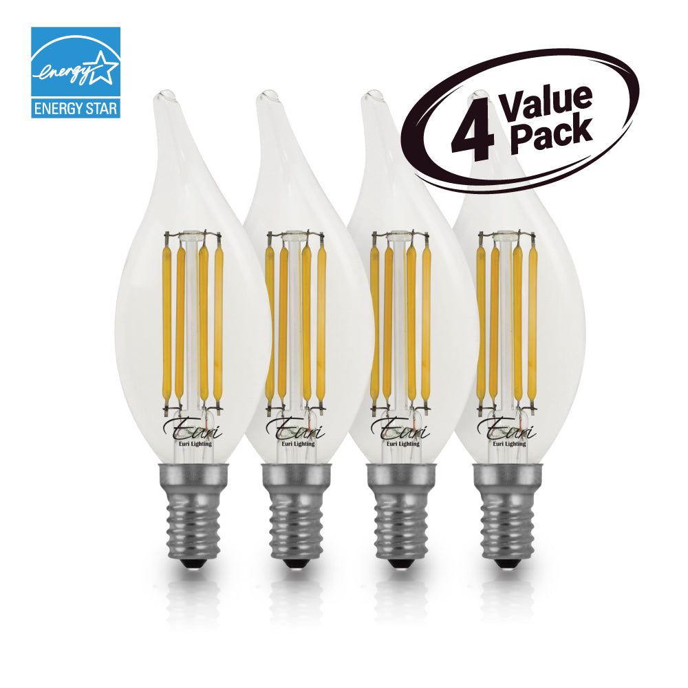 Euri Lighting VBA10-3020e-4 Vintage LED 60-Watt Equivalent BA10 Angular Tip Filament Lamp E12 Candelabra Dimmable