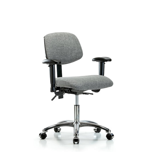 Blue Ridge Ergonomics FDHCH-CR-T0-A1-CC-F44 Rutledge Fabric Chair Chrome - Desk Height with Adjustable Arms & Casters in Gray Fabric
