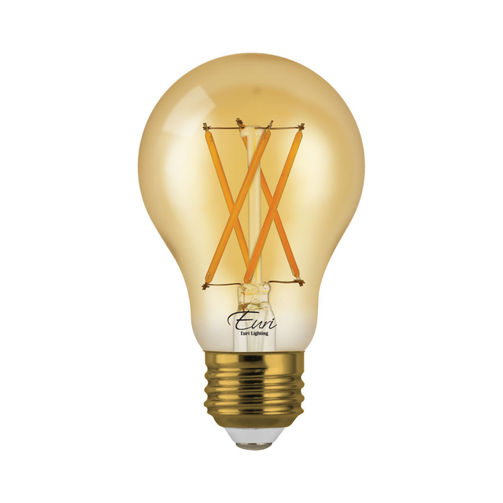 Euri Lighting VA19-3020ea Vintage LED 60-Watt Equivalent A19 Filament Lamp E26 Base Amber Glass Dimmable