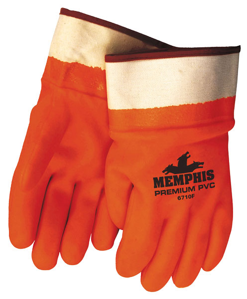 MCR Safety 6710F PVC Coated Insulated Work Gloves Double Dipped Hi-Vis Orange PVC Sandy Textured with Foam Lining Protective Safety Cuff (1 DZ)