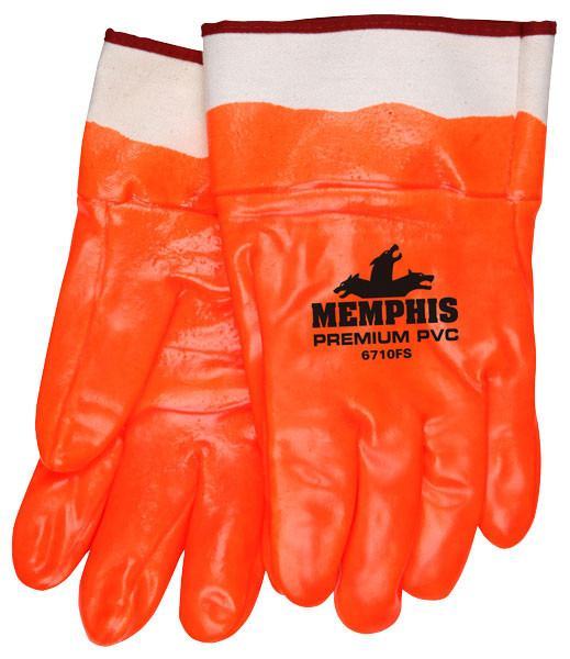 MCR Safety 6710FS PVC Coated Insulated Work Gloves Single Dipped Hi-Vis Orange Smooth PVC Foam Lined Protective Safety Cuff (1 DZ)