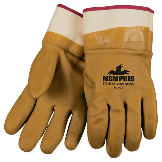 MCR Safety 6710T PVC Coated Insulated Work Gloves Double Dipped Tan PVC Sandy Textured with Foam Lining Protective Safety Cuff (1 DZ)