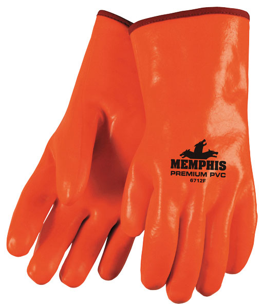 MCR Safety 6712F PVC Coated Insulated Work Gloves Single Dipped Hi-Vis Orange Smooth PVC Texture 12 Inch Length Foam Lined (1 DZ)