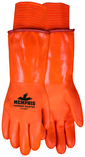 MCR Safety 6714FF Harbor Master Gloves PVC Coated Insulated Work Gloves Fluorescent Orange Double Dipped PVC Foam Lined and Polar Fleece Lined 14 Inch Length (1 DZ)