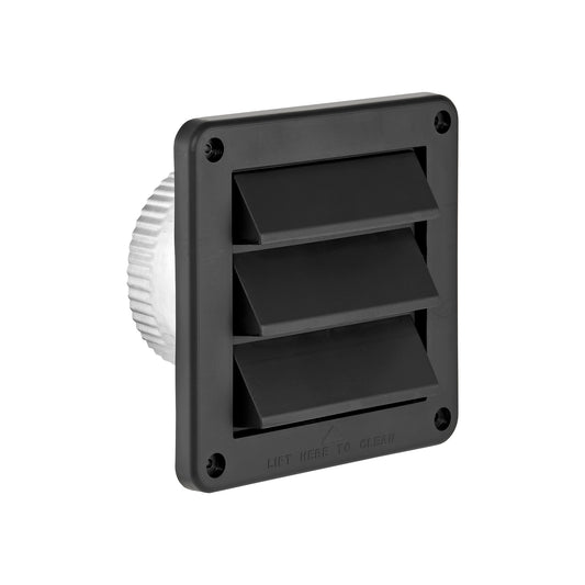 Lambro 674BLS 4 Inch Black Plastic Fresh Air Intake Vent (Rain Guard) – Metal Bug Screen