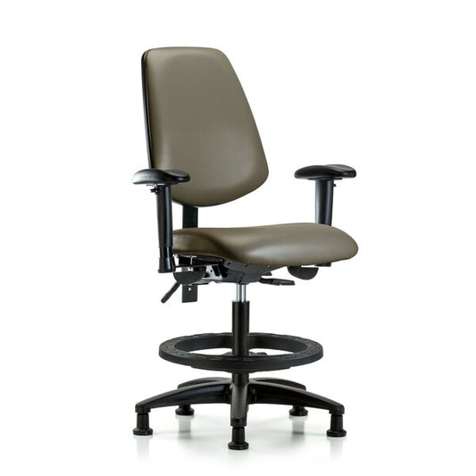 Blue Ridge Ergonomics VMBCH-MB-RG-T0-A0-BF-RG-8809 Rutledge Vinyl Chair - Medium Bench Height with Medium Back, Black Foot Ring, & Stationary Glides in Taupe Supernova™ Vinyl
