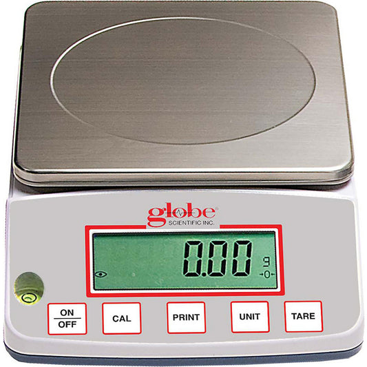 Globe Scientific GBBH-3002 Balance Toploading Basic High Capacity Portable 3000g X 0.01g External Calibration 100-240V 50-60Hz External Batteries