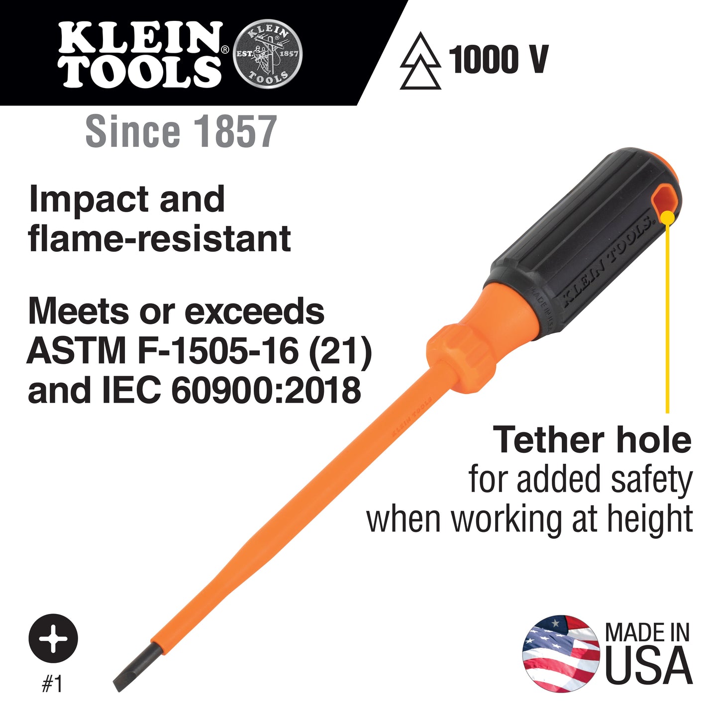 Klein Tools 6844INS Insulated Screwdriver, #2 Square Tip, 4-Inch Round Shank