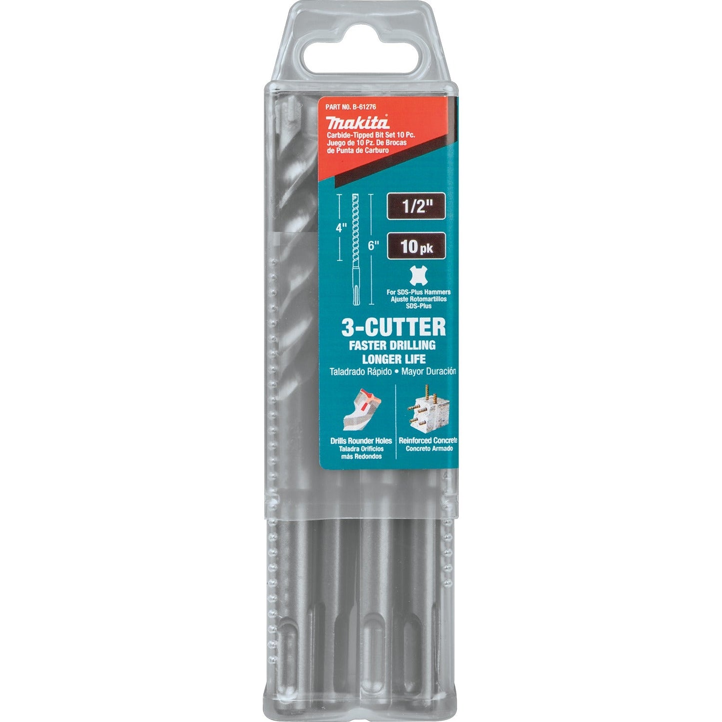 Makita B-61276 1/2" x 6" SDS‘PLUS Bit, 3‘Cutter, 10/pk