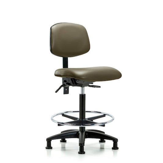 Blue Ridge Ergonomics VHBCH-RG-T1-A0-CF-RG-8809 Rutledge Vinyl Chair - High Bench Height with Seat Tilt, Chrome Foot Ring, & Stationary Glides in Taupe Supernova™ Vinyl