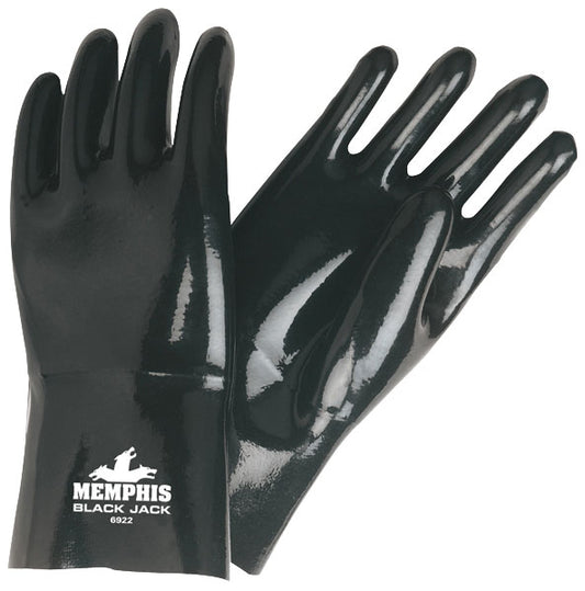 MCR Safety 6922 Black Jack® Series Black Neoprene Coated Work Gloves Multi-Dipped Etched Rough Neoprene 12 Inch Length Fully Coated Brushed Interlock Lining (1 DZ)