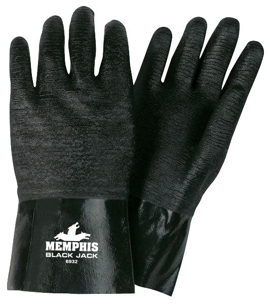 MCR Safety 6932 Black Jack® Series Black Neoprene Coated Work Gloves Multi-Dipped Etched Rough Neoprene 12 Inch Length Fully Coated Brushed Interlock Lining (1 DZ)