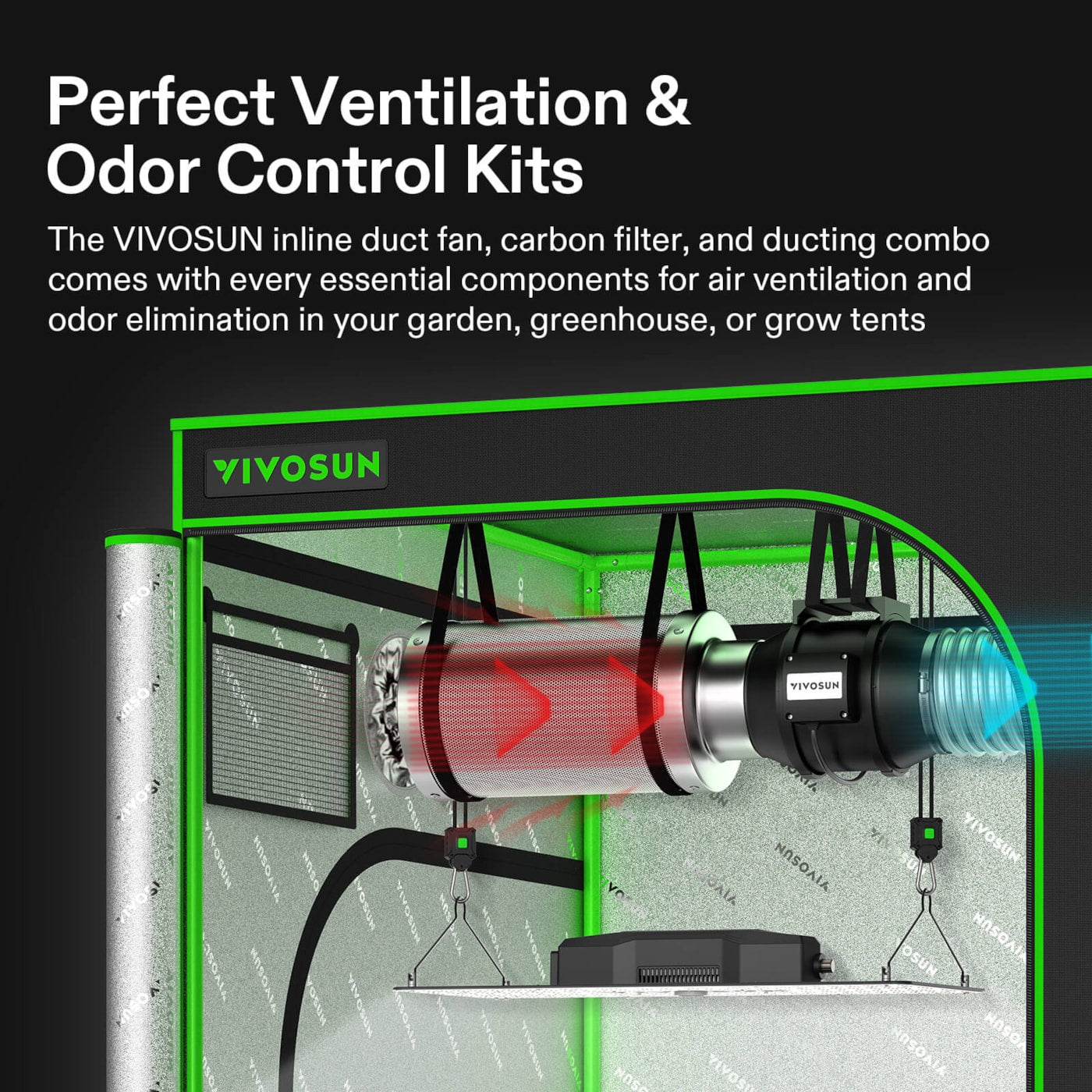 Vivosun Air Filtration Kit R8 8', Inline Fan R8 with Variable Speed Controller, Carbon Filter & Ducting Combo