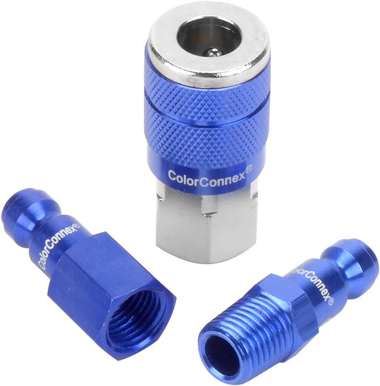 ColorConnex A72452C Coupler and Plug Kit, 3-Piece, Type C, 1/4" Body, 1/4" NPT, Blue