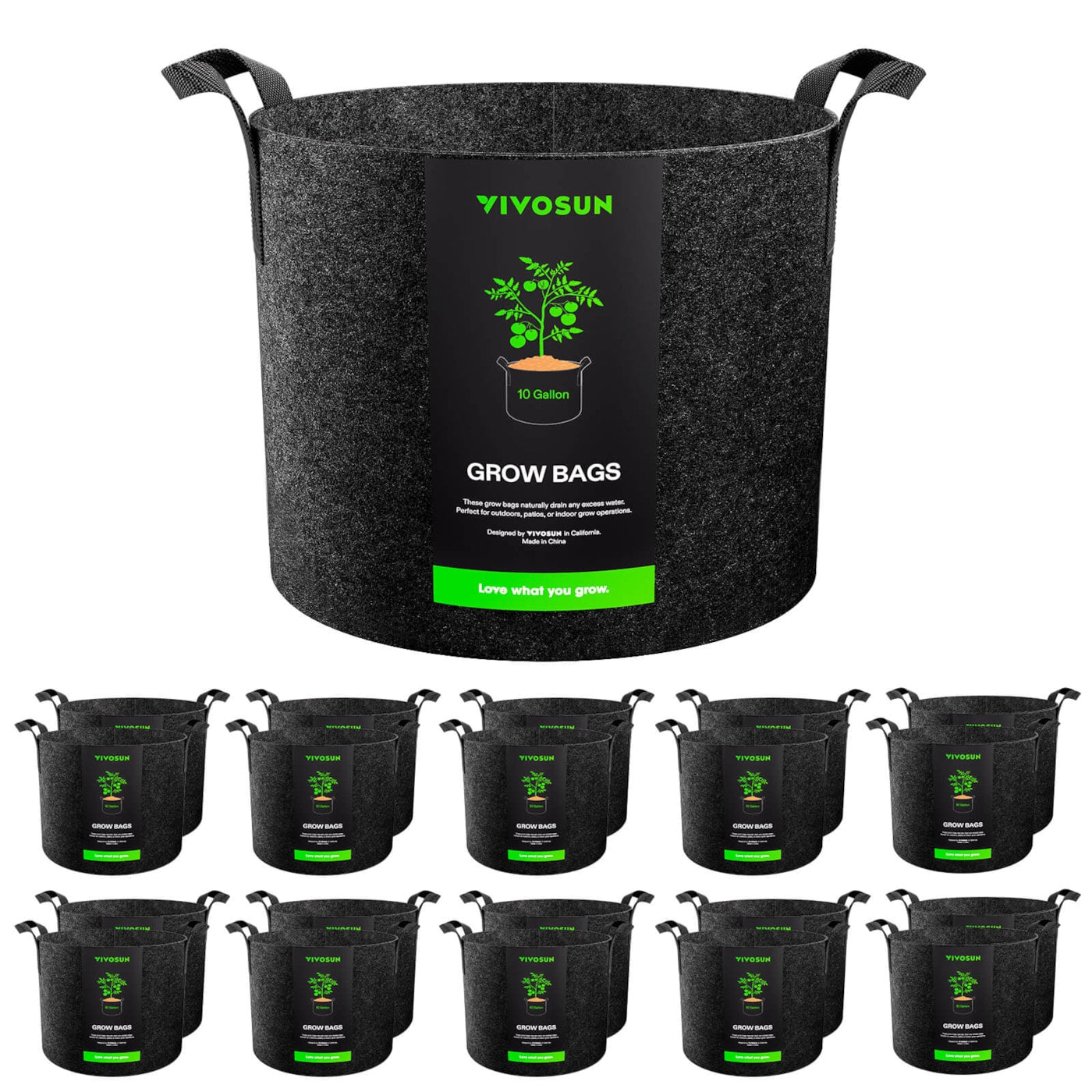 Vivosun 20-Pack 10 Gallon Grow Bags, Heavy Duty Thickened Nonwoven Fabric Pots with Handles for Flowers Fruits and Vegetables Black