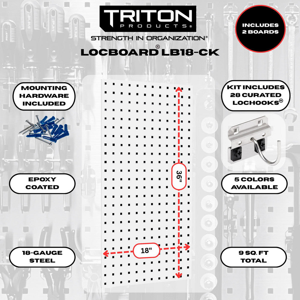 Triton Products LB18-CK (2) 18" x 36" x 9/16" LocBoard/28 Hook/2 Bin