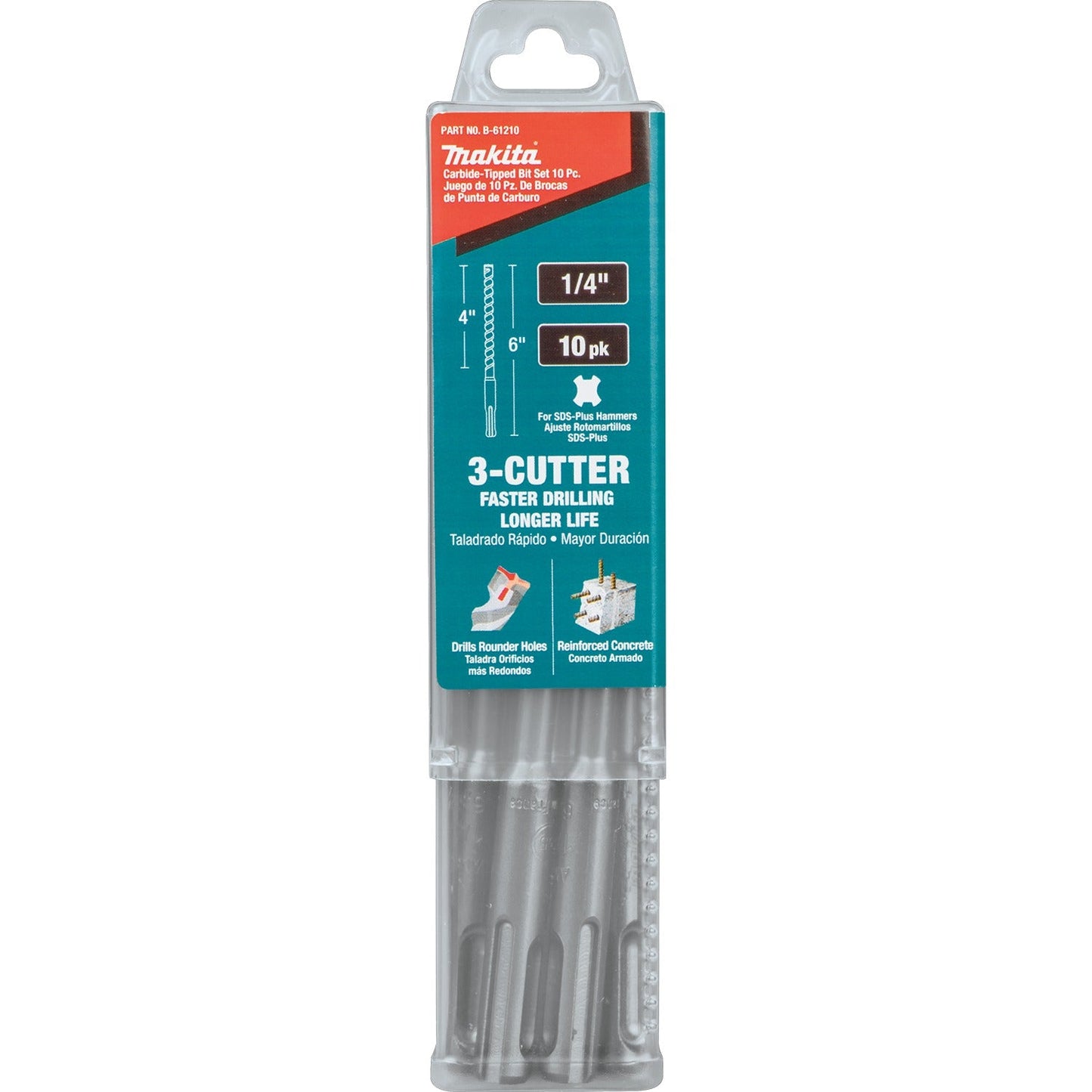 Makita B-61210 1/4" x 6" SDS‘PLUS Bit, 3‘Cutter, 10/pk