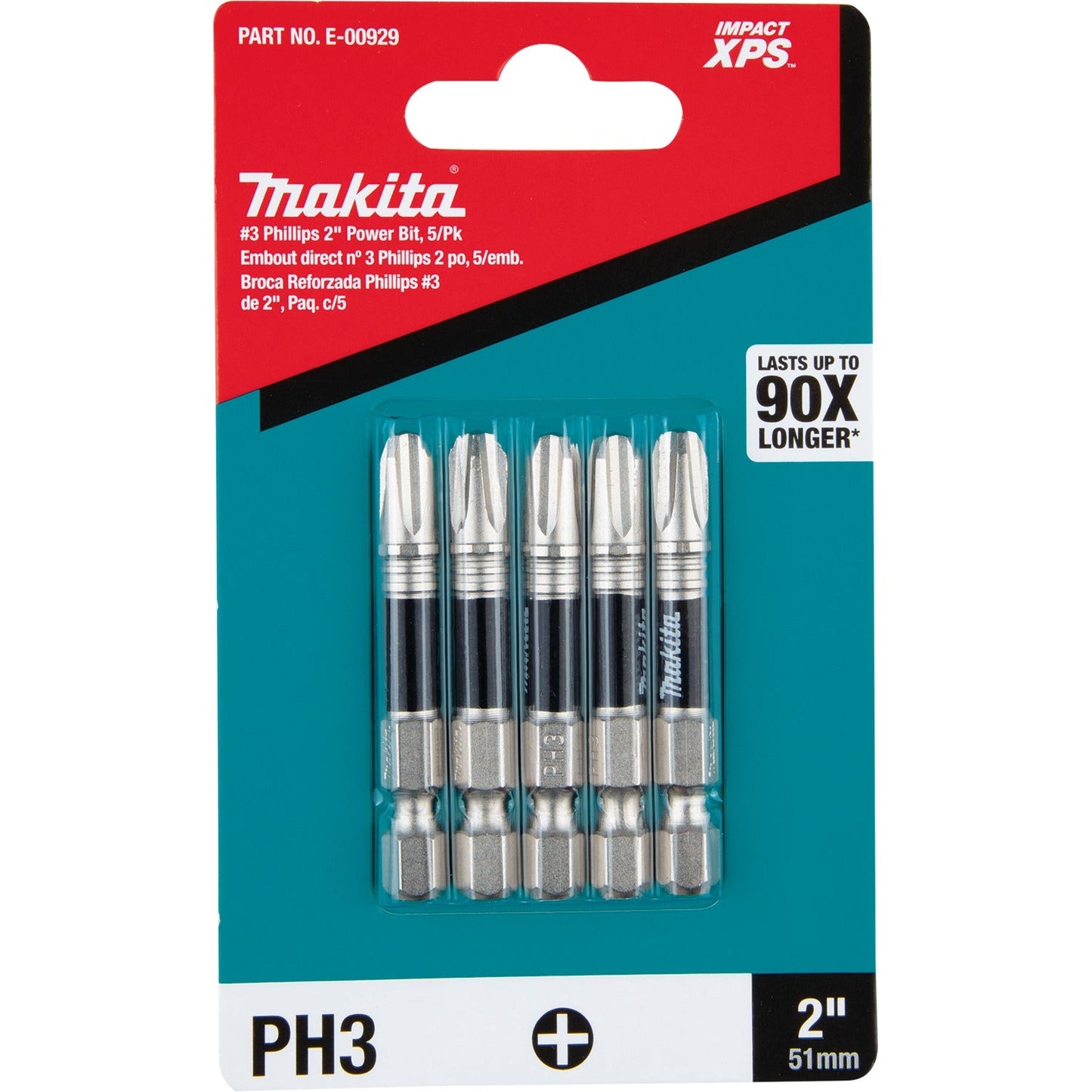 Makita E-00929 Impact XPS® #3 Phillips 2" Power Bit, 5/pk