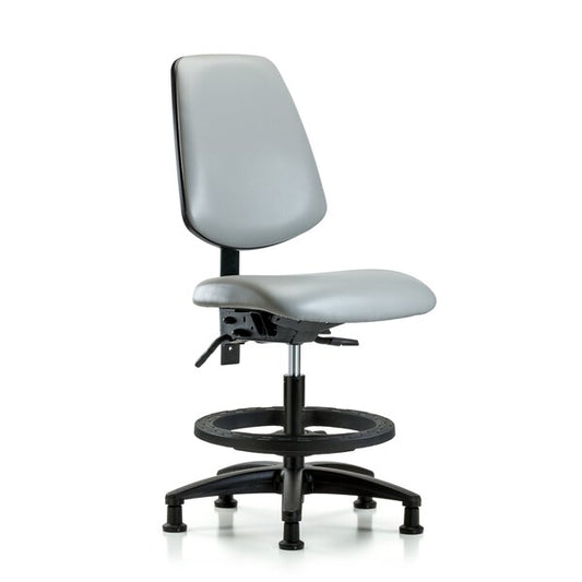 Blue Ridge Ergonomics VMBCH-MB-RG-T0-A0-BF-RG-8567 Rutledge Vinyl Chair - Medium Bench Height with Medium Back, Black Foot Ring, & Stationary Glides in Dove Trailblazer™ Vinyl
