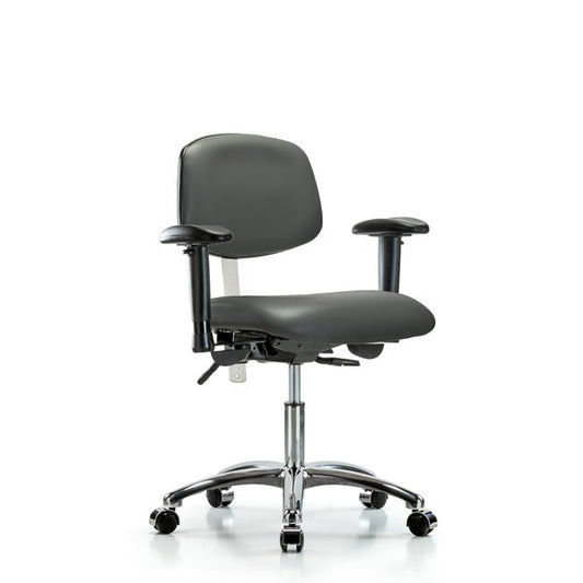 Blue Ridge Ergonomics NCR-VDHCH-CR-T0-A1-CC-8823 Class 100 Vinyl Clean Room Chair - Desk Height with Adjustable Arms & Casters in Carbon Supernova™ Vinyl