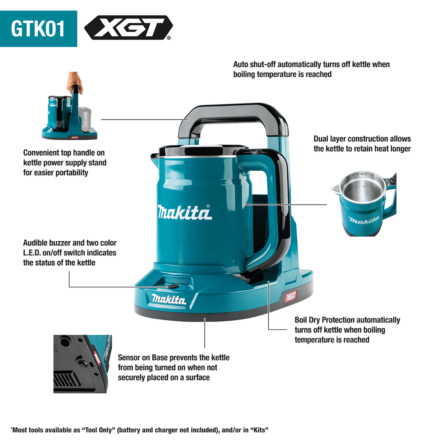 Makita GTK01Z 40V max XGT® Hot Water Kettle, Tool Only