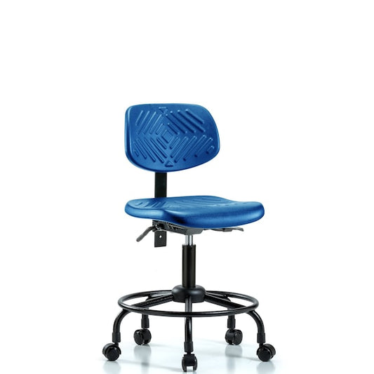 Blue Ridge Ergonomics PDHCH-RT-T1-A0-RC-BLU Polyurethane Chair Round Tube Base - Desk Height with Seat Tilt & Casters in Blue Polyurethane