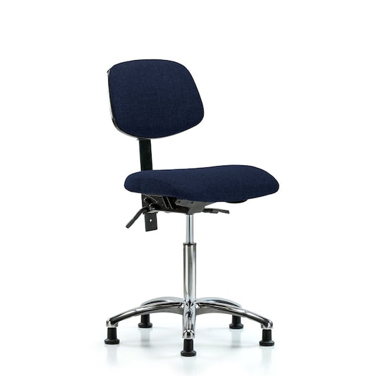 Blue Ridge Ergonomics FMBCH-CR-T1-A0-NF-RG-F45 Rutledge Fabric Chair Chrome - Medium Bench Height with Seat Tilt & Stationary Glides in Navy Fabric