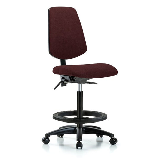 Blue Ridge Ergonomics FHBCH-MB-RG-T1-A0-BF-RC-F41 Rutledge Fabric Chair - High Bench Height with Medium Back, Seat Tilt, Black Foot Ring, & Casters in Burgundy Fabric