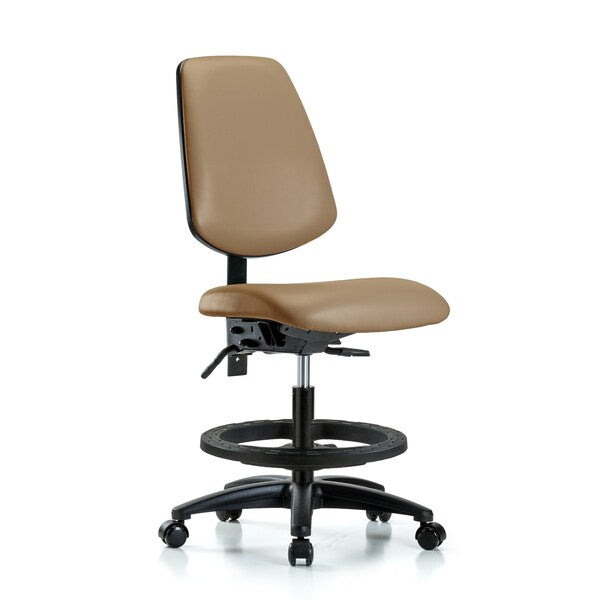 Blue Ridge Ergonomics VMBCH-MB-RG-T0-A0-BF-RC-8584 Rutledge Vinyl Chair - Medium Bench Height with Medium Back, Black Foot Ring, & Casters in Taupe Trailblazer™ Vinyl