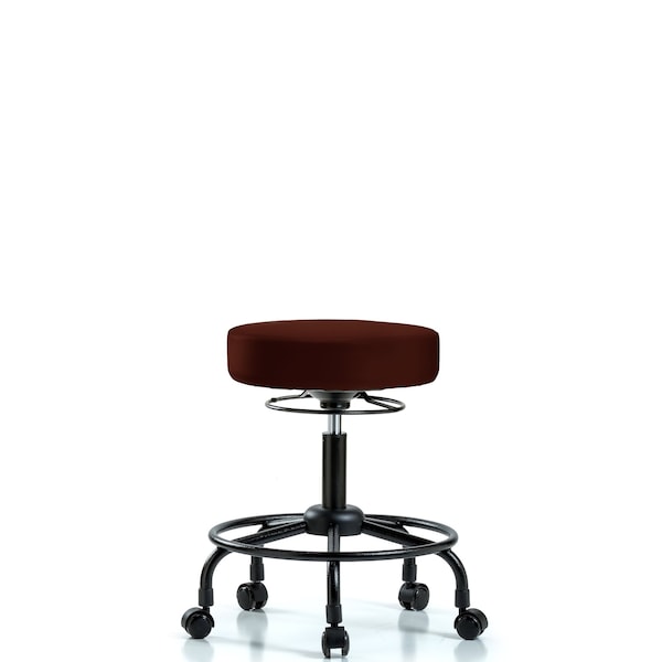 Blue Ridge Ergonomics VDHSO-RT-RC-8569 Rutledge Vinyl Stool without Back - Desk Height with Round Tube Base & Casters in Burgundy Trailblazer™ Vinyl