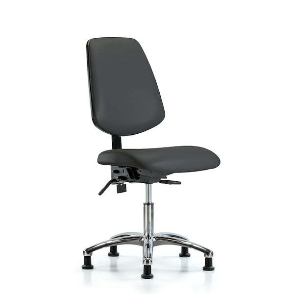 Blue Ridge Ergonomics VDHCH-MB-CR-T0-A0-RG-8605 Rutledge Vinyl Chair Chrome - Desk Height with Medium Back & Stationary Glides in Charcoal Trailblazer™ Vinyl