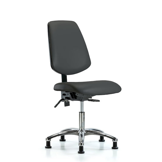 Blue Ridge Ergonomics VDHCH-MB-CR-T0-A0-RG-8605 Rutledge Vinyl Chair Chrome - Desk Height with Medium Back & Stationary Glides in Charcoal Trailblazer™ Vinyl