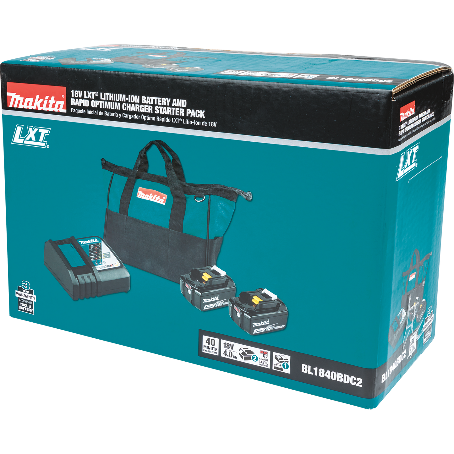 Makita BL1840BDC2 18V LXT® Lithium‘Ion Battery and Rapid Optimum Charger Starter Pack (4.0Ah)