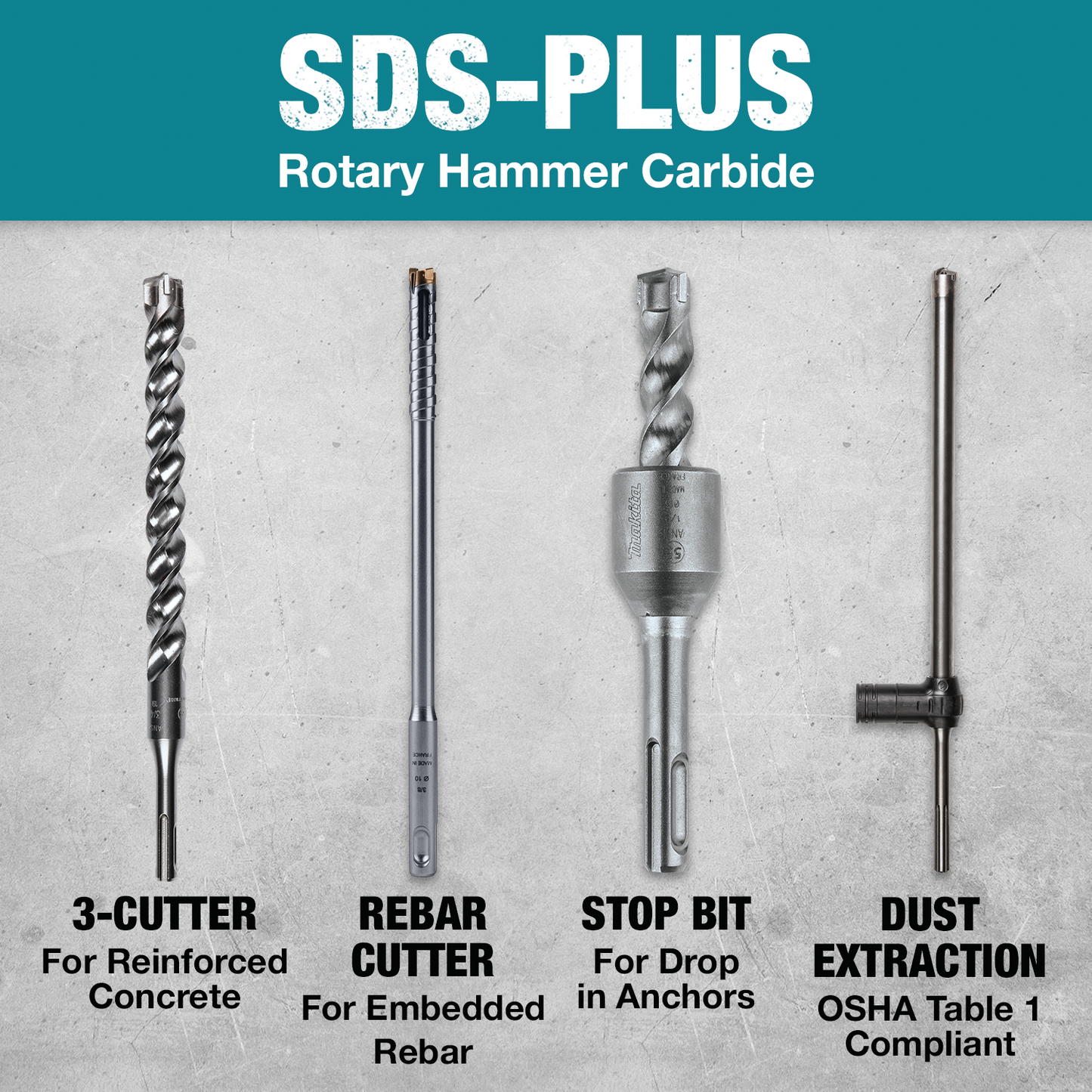 Makita B-60969 5 Pc. SDS‘PLUS Bit Set, 2‘Cutter