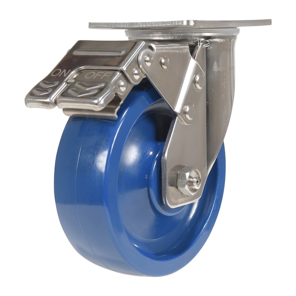Vestil CST-F-SS-6X2SP-SWTB Solid Polyurethane Swivel With Total Brake Caster 6 In. x 2 In. 1200 lb Dark Blue