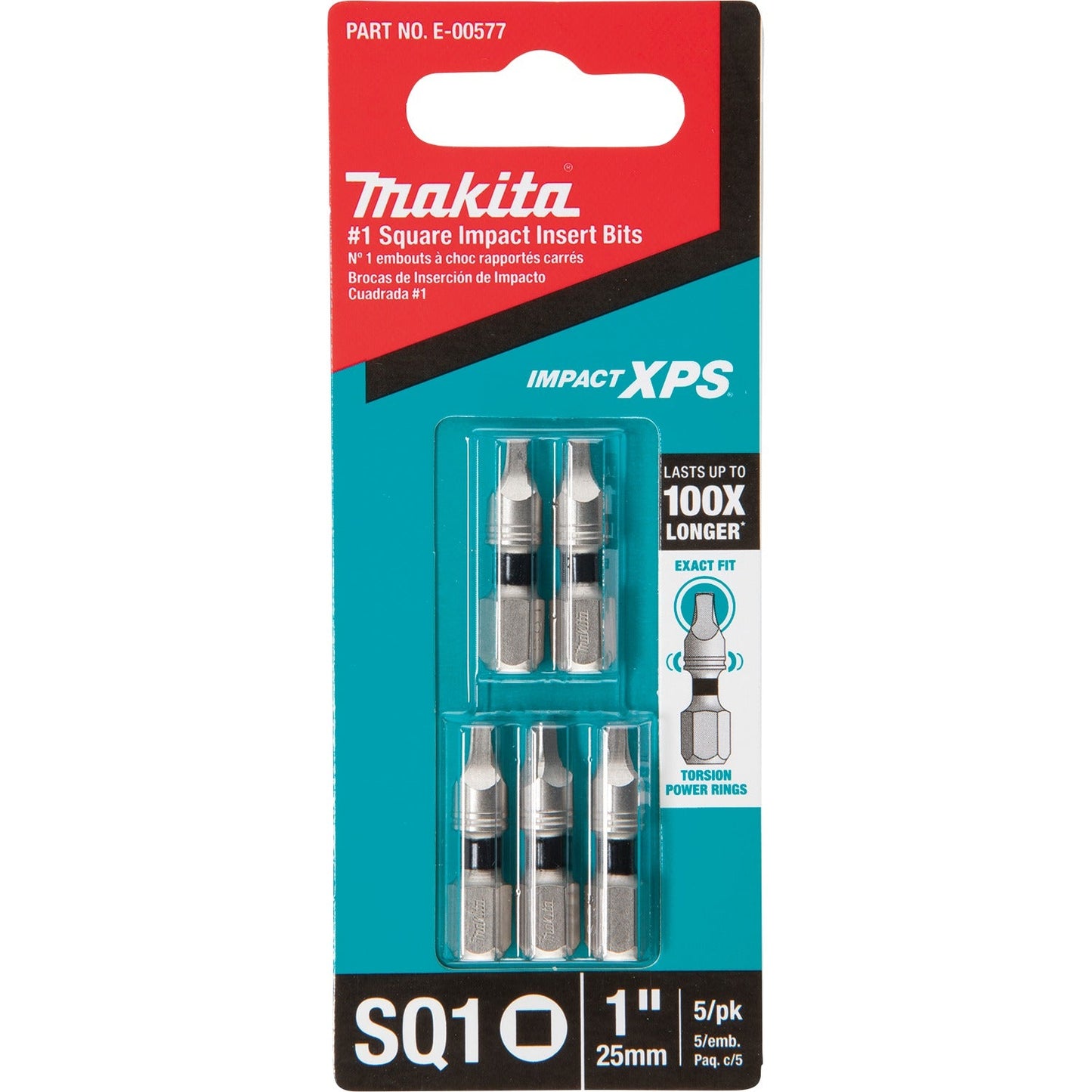 Makita E-00577 Impact XPS® #1 Square 1" Insert Bit, 5/pk