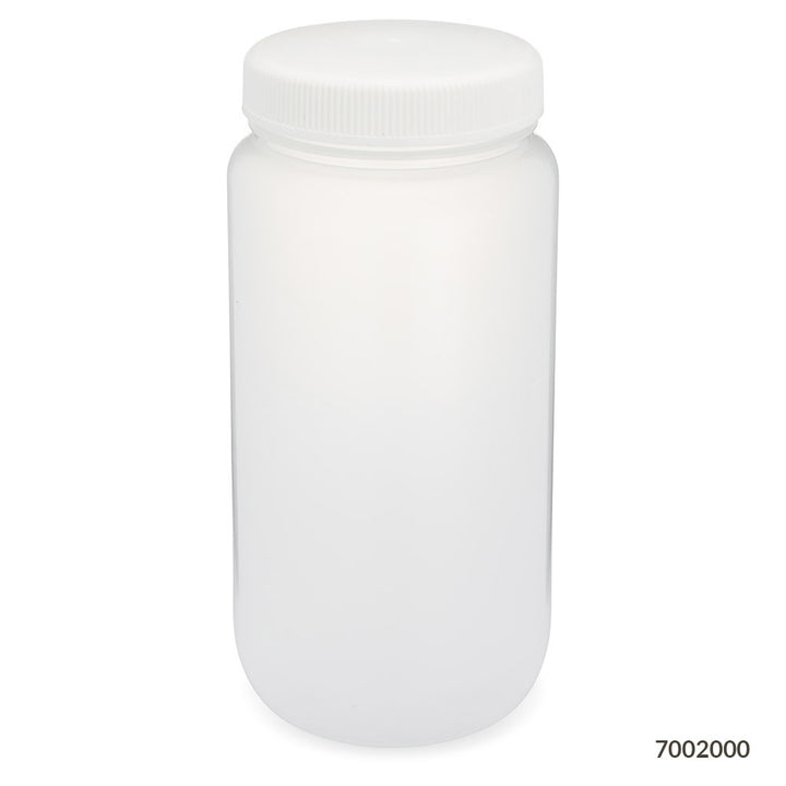 Globe Scientific 7002000 Bottle Wide Mouth Large Format PP Bottle Attached PP Screw Cap 2 Litres (0.5 Gallons)