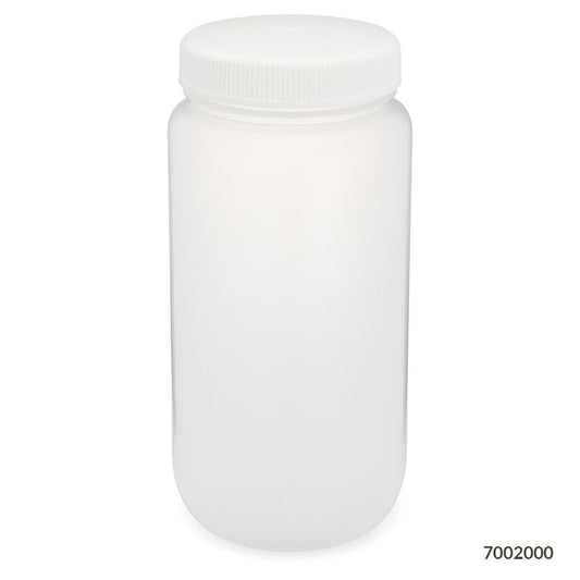 Globe Scientific 7002000 Bottle Wide Mouth Large Format PP Bottle Attached PP Screw Cap 2 Litres (0.5 Gallons)