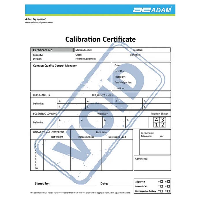 Adam Equipment 700660288 Calibration certificate