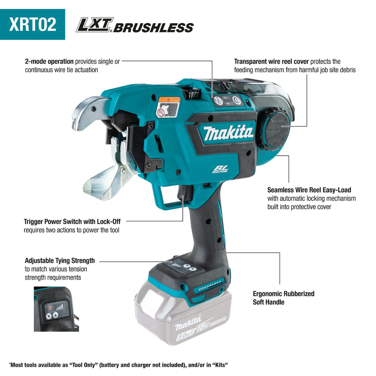 Makita XRT02TK 18V LXT® Lithium‘Ion Brushless Cordless Deep Capacity Rebar Tying Tool Kit (5.0Ah)