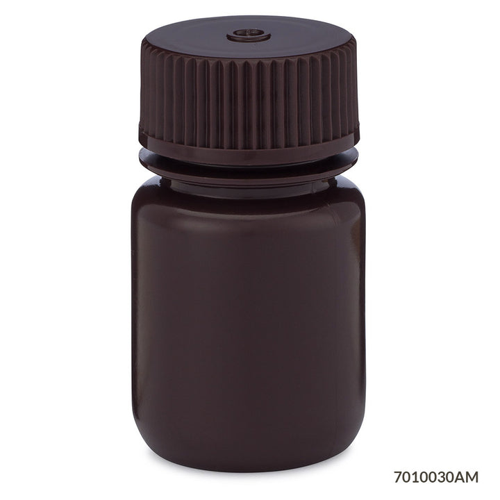 Globe Scientific 7011000AM Bottle Wide Mouth HDPE Bottle Attached PP Screw Cap Amber 1000mL 6/Pack